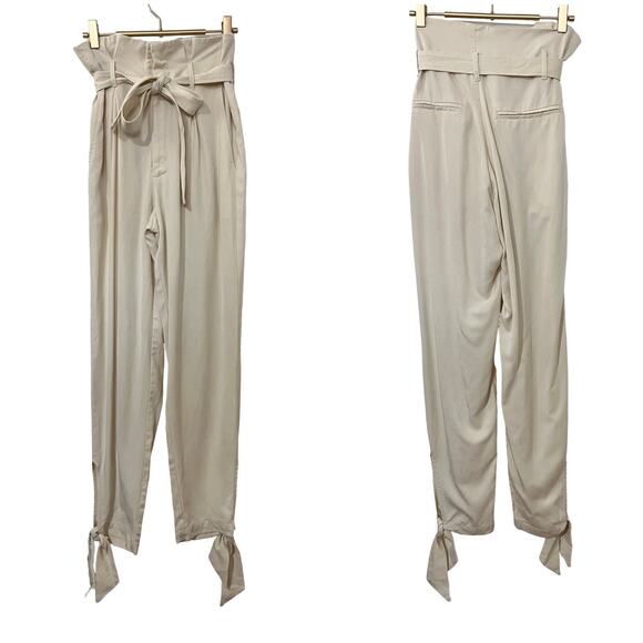 Reformation Avalon Pleated Paper Bag Pants Size 0 White High Waist Tie Ankle - Picture 1 of 9